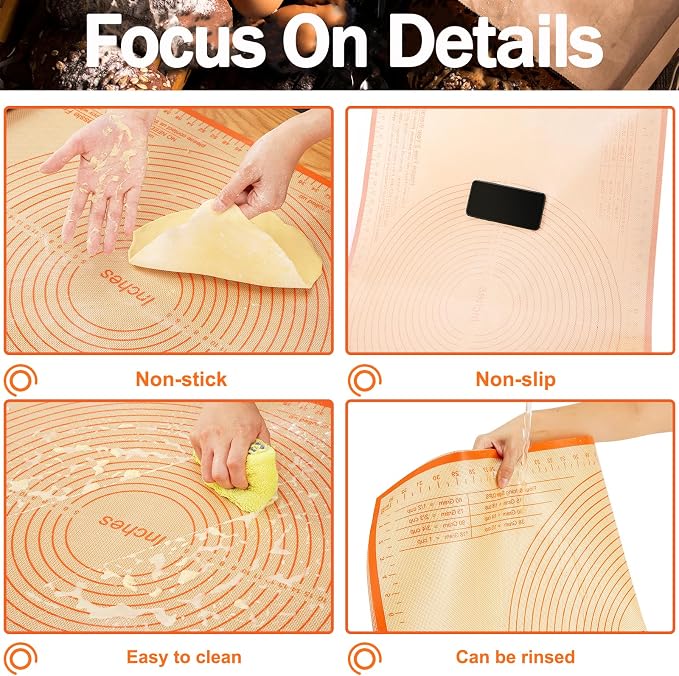 Silicone Pastry Mat 36x24 Inch Nonstick Baking Mat -Perfect for Doug, Pastry, Dough Rolling, Kneading Board, Pie Crust, Fondant, Bread, Pasta/Pizza, Kitchen Counter Mat