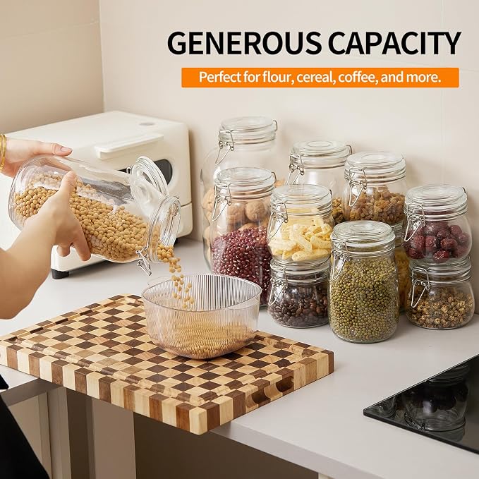 6 Pack 17oz Food Storage Jars with Airtight Lids, Preserving Seal Wire Clip Fastening Glass Containers, Canisters for Kitchen Organization, Flour, Cereal, Pasta, Sugar, Beans, Pickling Jars (17 Oz*6)