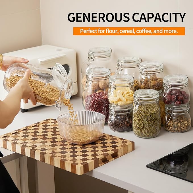8 Pack 9.5oz Food Storage Jars with Airtight Lids, Preserving Seal Wire Clip Fastening Glass Containers, Canisters for Kitchen Organization, Flour, Cereal, Pasta, Sugar, Beans, Pickling Jars(9.5 Oz*8)