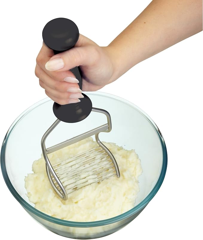 KitchenCraft Ergonomic Stainless Steel Potato Masher, 27 cm (1.5, Black