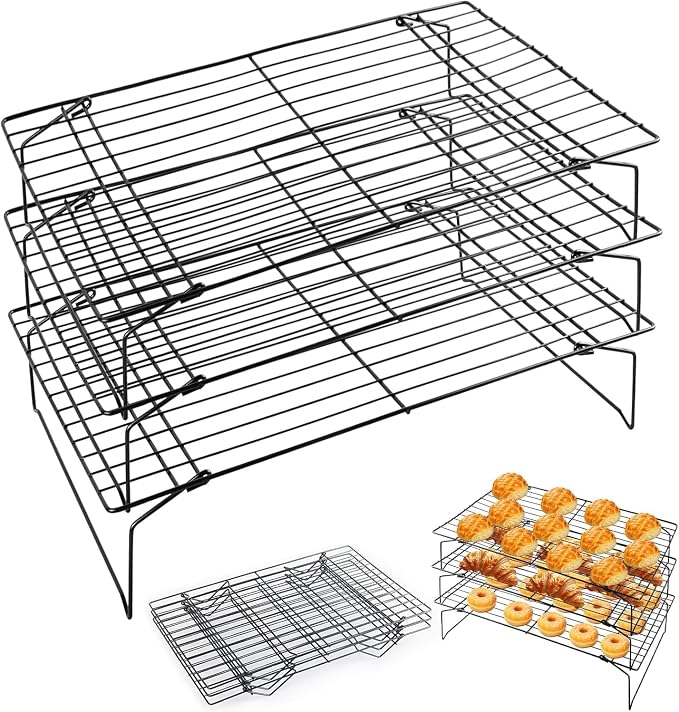 Collapsible Cooling Rack, Stainless Steel Rack for Cookie Baking (3-TIER) | Wire Cooling Rack for Baking, Cookies, Cake, Fruit, Bread,Roasting, Grilling, Drying Rack, Dishwasher Safe