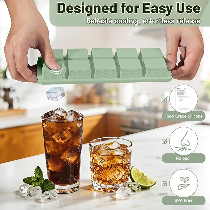 Ice Cube Tray with Lid – 3 Pack 2 Tbsp Ice Trays for Freezer, Stackable, BPA-Free, Easy Release Large Ice Cube Molds for Chocolate, Cocktails, Iced Coffee, Whiskey & Juice (10-cube,starlight)