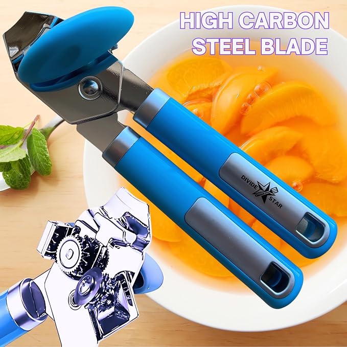 Manual Can Opener for Seniors, Blue | Easy-Turn Knob, Cleaner Edge Cutting, Magnetic Lid Lifter, Heavy-Duty Carbon Steel Blade, Ergonomic Comfort Grip