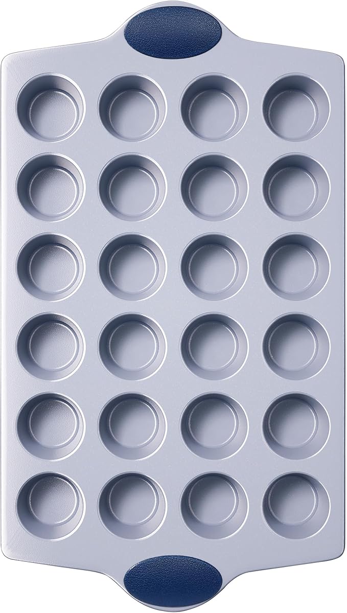 BRONYPRO 24-Cup Non Toxic Nonstick Ceramic Mini Muffin Pan & Cupcake Tin, PFOA & PFOA Free, Heavy Duty Rust-Resistant Aluminized Steel, Oven & Dishwasher Safe, Blue