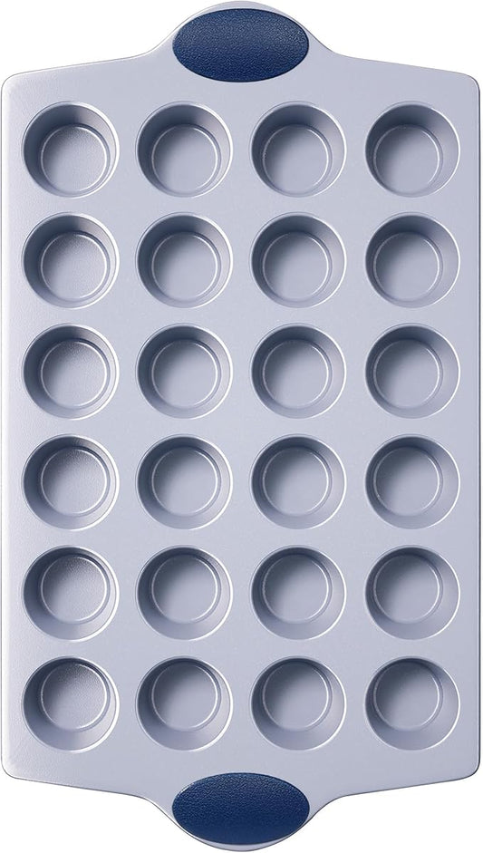 BRONYPRO 24-Cup Non Toxic Nonstick Ceramic Mini Muffin Pan & Cupcake Tin, PFOA & PFOA Free, Heavy Duty Rust-Resistant Aluminized Steel, Oven & Dishwasher Safe, Blue