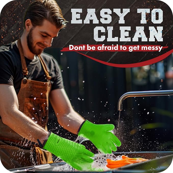 Kitchen perfection Silicone Smoker Oven Gloves -Extreme Heat Resistant BBQ Gloves -Handle Hot Food Right on Your Smoker Grill Fryer & Pit | Waterproof Oven Mitts |Superior Value Set+3 Bonuses