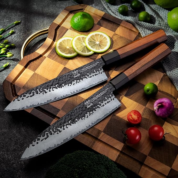 FAMCÜTE 8 Inch Japanese Knife, Hand Forged 5 Layers High Carbon 9CR18MOV Steel Rosewood Handle Chef Knife, Ultra Sharp Durable Professional Kitchen Knife, A Thoughtful Birthday Gifts for Men/Woman