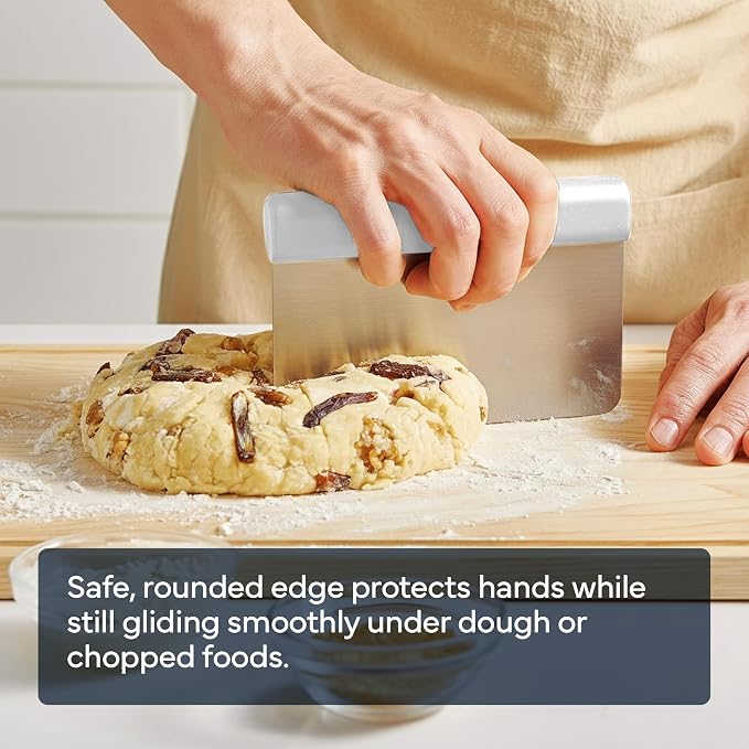 Misen Stainless Steel Bench Scraper - Versatile Food Scraper with Walnut Handle - Ideal for Kitchen, Pastry & Dough - Durable Cutting Board Scraper Tool - Effortless Transfer into Pots & Pans - White