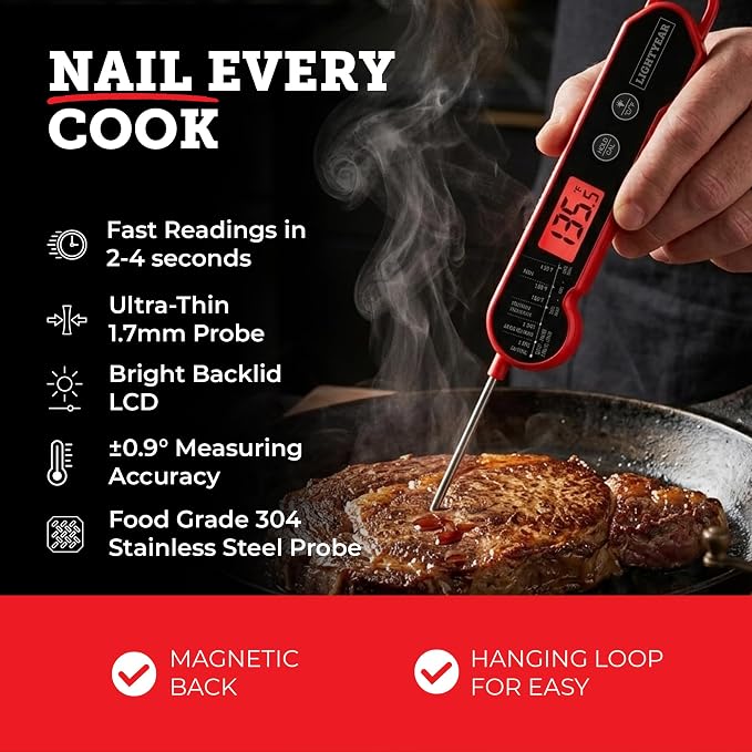 Lightyear Grillmaster Starter Pack | 3-Piece BBQ Bundle with Meat Hammer, Instant-Read Meat Thermometer & Silicone Basting Brush — Stainless Steel Grilling Gift Set