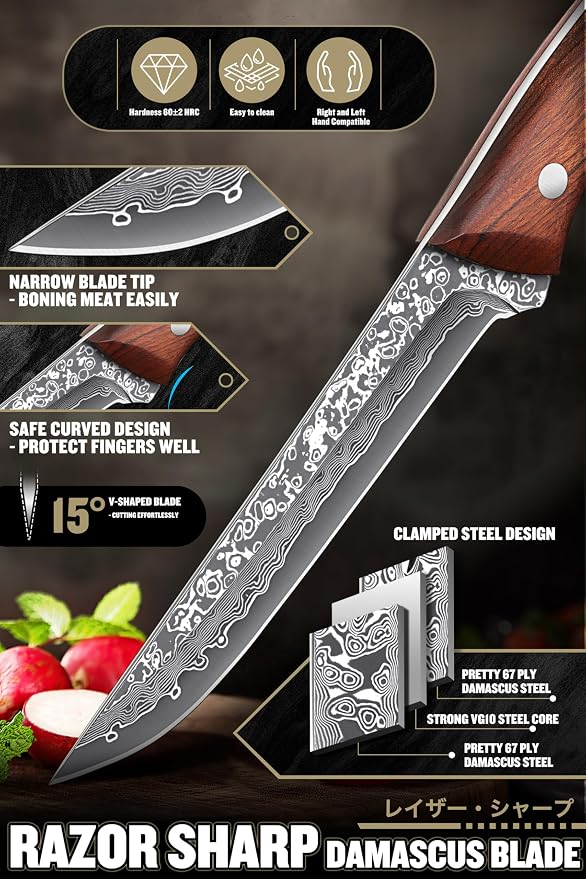 ROCOCO Boning Knife for Meat Cutting Deboning Slicing Trimming Fillet Knife Gift 5.3"
