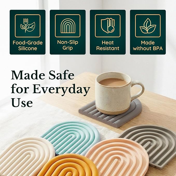 Silicone Trivets for Hot Dishes, Heat-Resistant, Non-Slip Pot Holders for Kitchen & Coasters Durable Hot Pads for Pots, Pans, Baking Dishes & Kitchen Appliances Set of 2 Warm Gray