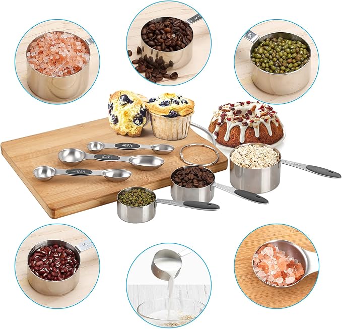 Measuring Cups and Spoons Set, 13-Piece Stainless Steel Measuring Cup and Magnetic Measuring Spoon Set, Stackable Kitchen Tools and Used for Dry Liquid Ingredients (Black)