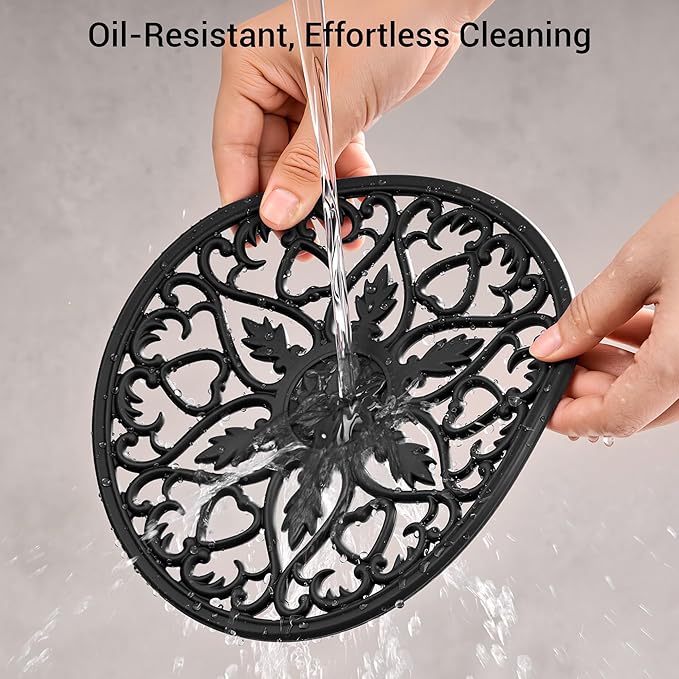 SMARTAKE 6 Set Silicone Trivet Mats for Hot Dishes, Heat Resistant Pots and Pans Holders, Non-Slip Flexible Hot Pads Coasters for Countertops Table, Modern Kitchen Decor Accessories (Black)
