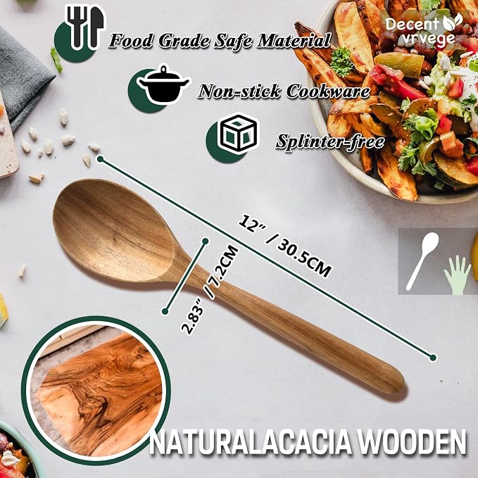 Wooden Spoons for Cooking, Healthy Acacia Wood Spoon Scoops, Kitchen Serving Spoon Set of 3, Food Servers Ladle, Cooking Utensil For Soup Stirring, Salad Servers