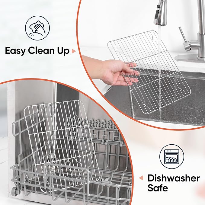 Homikit 4 PCS Cooling Racks for Quarter Sheet Pan, 12"x 9" Oven Baking Rack | Stainless Steel Wire Rack Set for Cooking Roasting Grilling, Heavy Duty Metal Wire Oven Rack for Bacon Bread Pizza Cookies