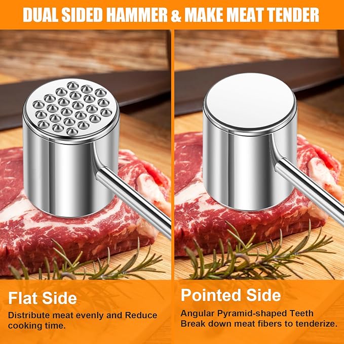 1Pcs Meat Tenderizer Stainless Steel Handheld Meat Tenderizer Hammer Mallet Dishwasher Safe Meat Tool Press for Steak Chicken Pork