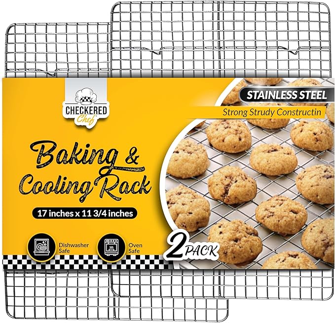 Checkered Chef Cooling Rack for Cooking and Baking, 11 ¾" x 17, Set of 2 | Stainless Steel, Oven Safe, Grid Wire Design