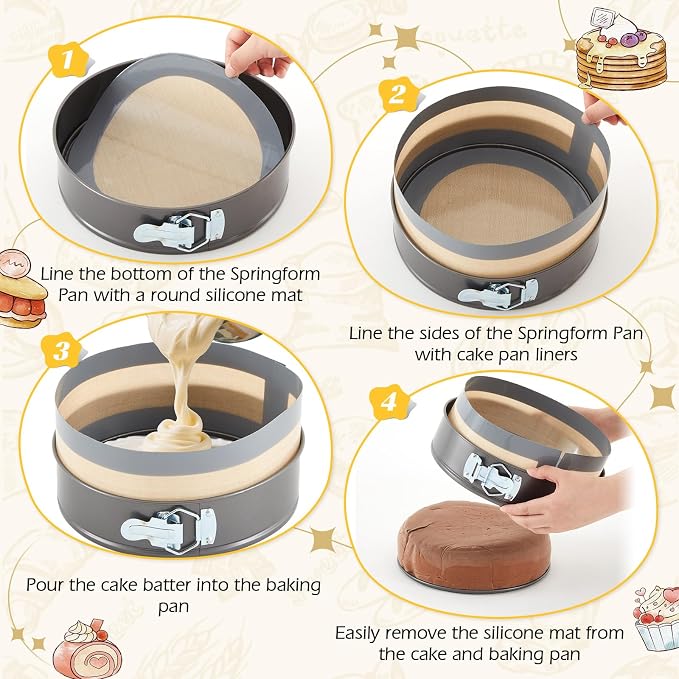 Honeydak 3 Set Silicone Baking Mat for 6, 8, 10 Inch Springform Pan Protector Nonstick Reusable Cake Pan Liners for Cheesecake Baking Prevent Sticking to Bottom & Side, Easy Release & Clean(Gray)