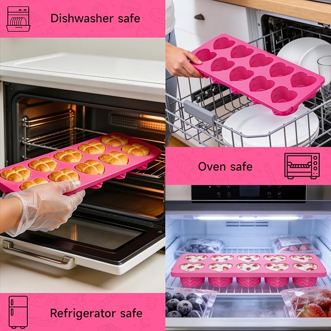 Ice Cube Tray with Lid – 3 Pack 2 Tbsp Ice Trays for Freezer, Stackable, BPA-Free, Easy Release Large Ice Cube Molds for Chocolate, Cocktails, Iced Coffee, Whiskey & Juice (10-heart cube,rose red)