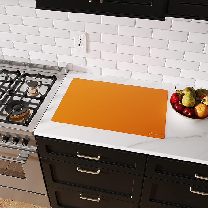 GASARÉ, Set of 2, Extra Large, Thick, Silicone Mats for Kitchen Counter, Heat Resistant Mats, Countertop Protector, Non-Slip, Easy to Clean, 25 x 17 Inches x 1.4mm, Orange