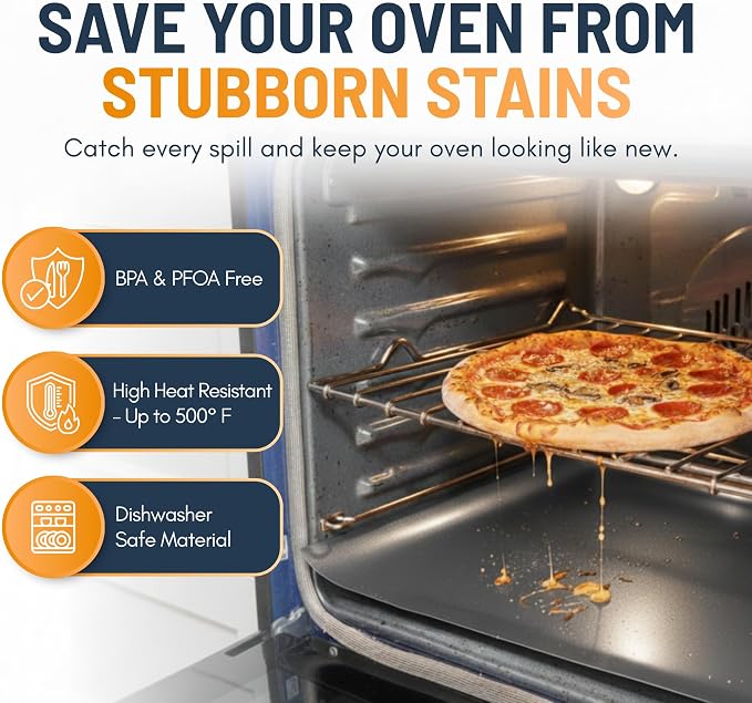 Oven Liners for Bottom of Oven - 3 Pack Large Heavy Duty Mats, 16.25”x23” Non-Stick Reusable Liner for Electric, Gas, Toasters, Grills - BPA & PFOA Free Kitchen Accessory to Keep It Clean (Silver)
