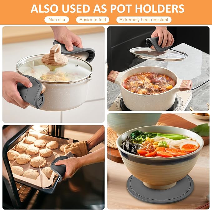 Silicone Trivet Mats 6 Pack Trivets for Hot Dishes Hot Pads for Kitchen, Trivets for Hot Pots and Pans,Heat-Resistant Non-Slip Dinner Plate Mat (Gray)