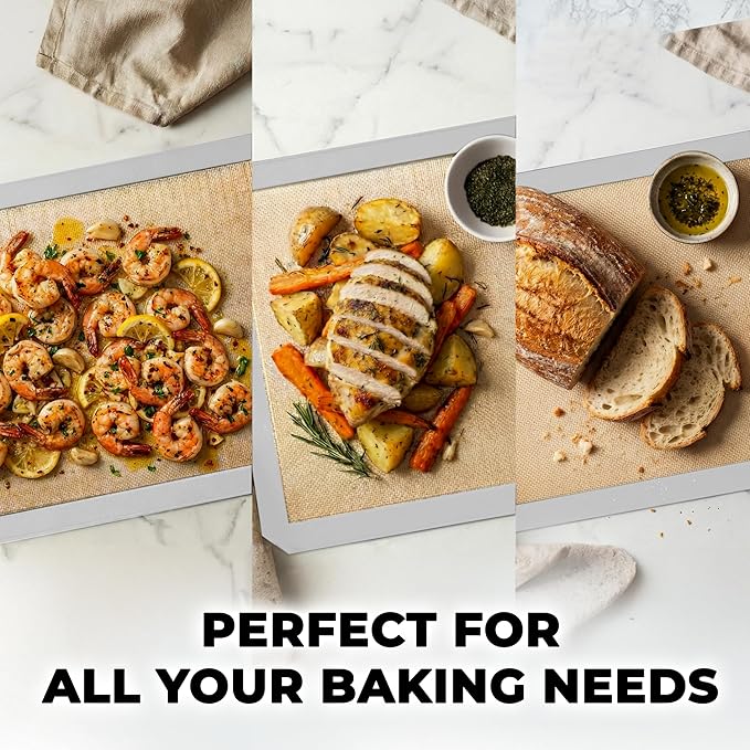 Zulay Kitchen Silicone Baking Mat 2 Pack – 16.5"×11.6" BPA-Free Reusable Baking Sheet, Heat Resistant 480°F – Non-Slip Border, Perfect for Cookies, Bread, Pastries & Oven Use - (Light Gray)