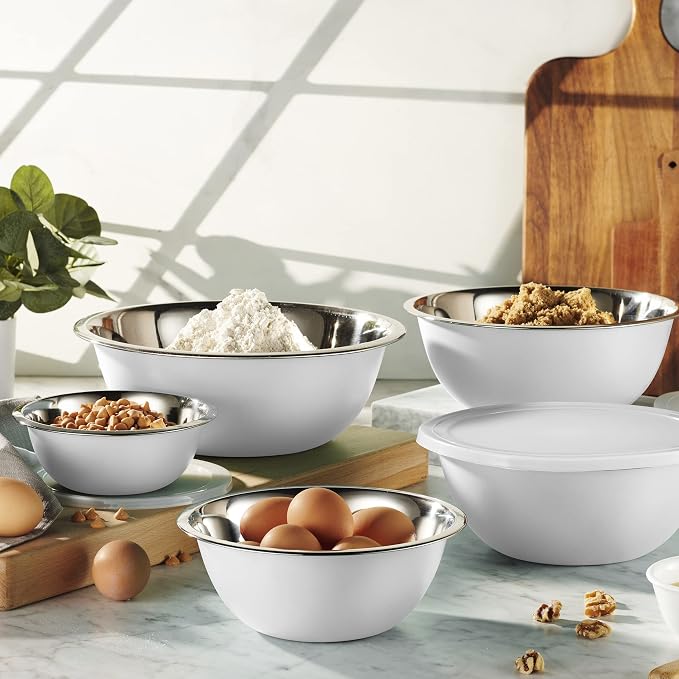 10-Piece Stainless Steel Mixing Bowl Set with Lids for Food Prep & Storage | WHYSKO Mixing Bowls with Lids Set - .75, 1, 1.5, 3 & 5 Quart Kitchen Bowls, Rustproof Metal Nesting Bowls, Dishwasher Safe