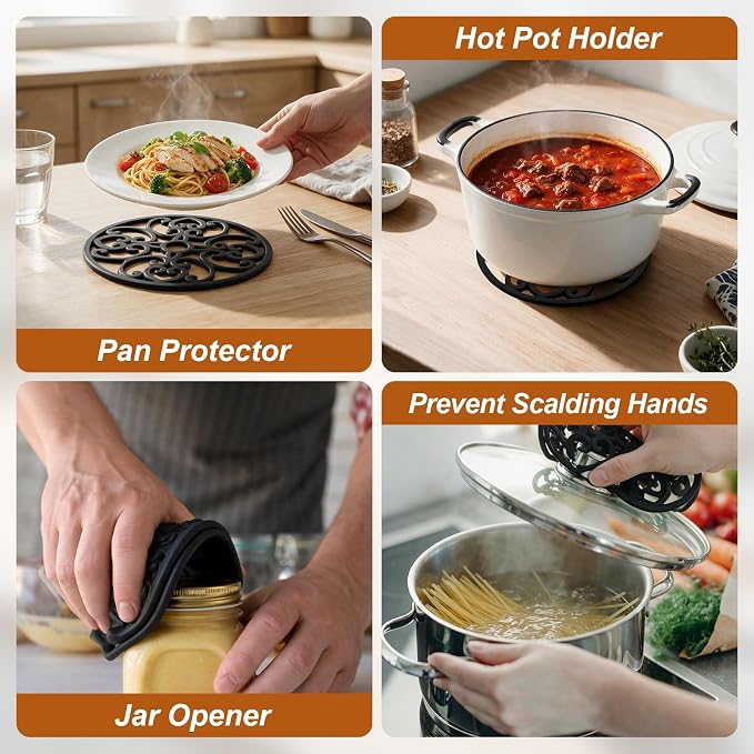 Kirecoo 3PCS Heat Resistant Silicone Trivet Mats for Hot Dishes | Non-Slip Flexible, Protects Table & Countertop, For Pots Pans Teapots, Modern Kitchen Decor