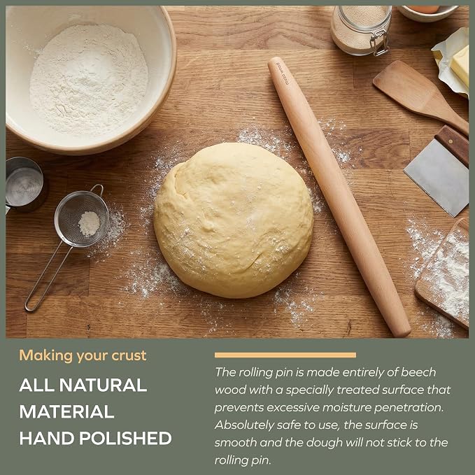 Muso Wood French Rolling Pin and Silicone Baking Mat Set, 15.75 Inch Beech Wood Tapered Rolling Pin for Fondant Pie Crust Cookie Pastry