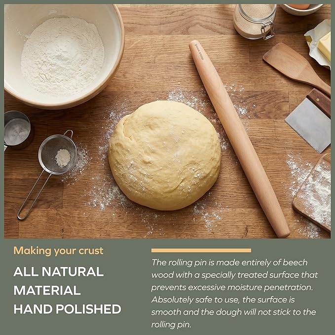 Muso Wood Wooden French Rolling Pin for Baking, Beech Wood Tapered Rolling Pin for Fondant Pie Crust Cookie Pastry(French 17.5-Inch)