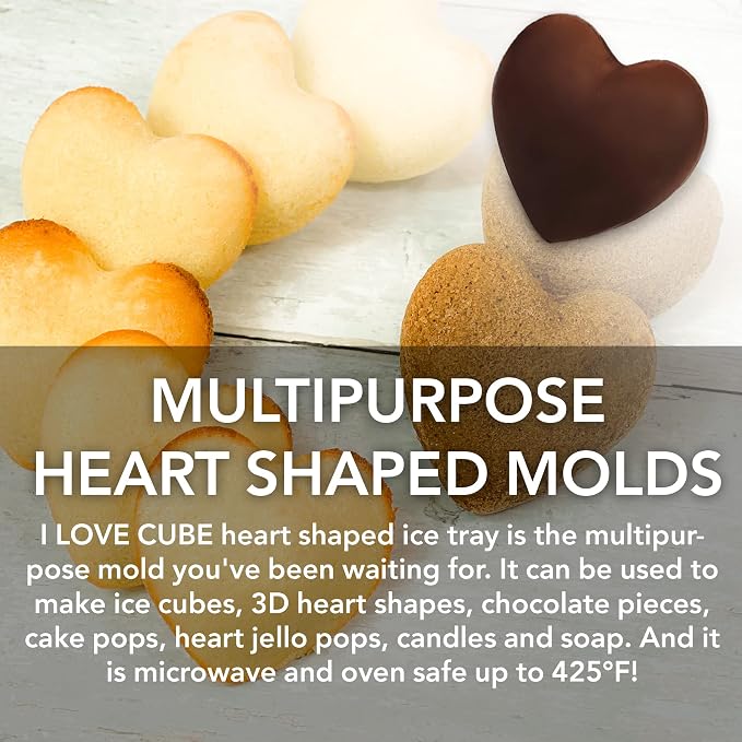 3D Heart Silicone Mold for Ice, Baking, Soap, and Resin | 2.5 Inch Large Heart Shape Cube Tray, Large Big Heart Molds, Chocolate Mold, Craft Ice Cube Mold for Cocktails, Beverages, Iced Tea Coffee
