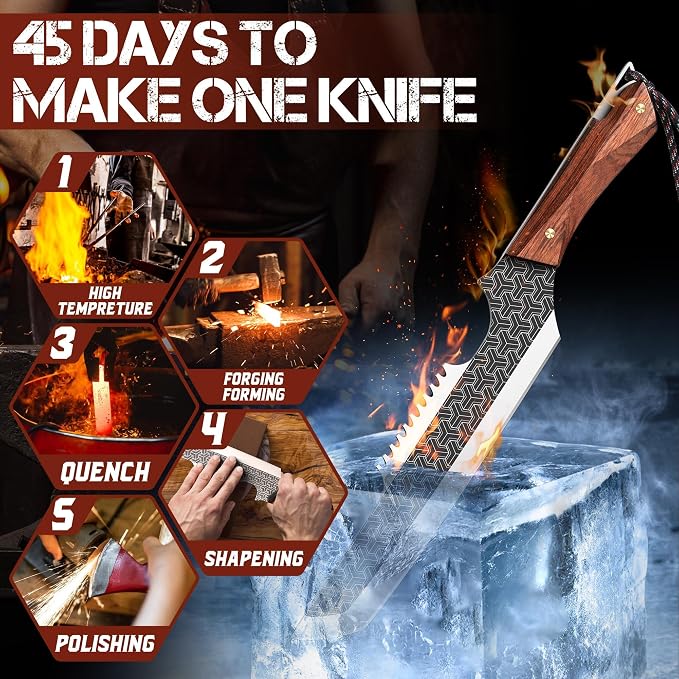 ROCOCO Butcher Meat Cleaver Knife - Boning Knife with Sheath for Kitchen Camping BBQ Birthday Thanksgiving 8.8"