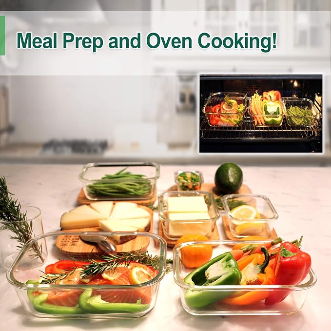 Glass Containers with Bamboo Lids, Meal Prep Glass Food storage Container Set, 5 Pack, Pantry & Kitchen Organizer, Microwave, Oven, Freezer Safe