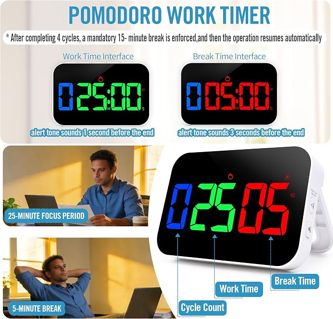TXL Digital Timer for Classroom, Pomodoro, Gym & Kitchen – Rechargeable Magnetic Countdown Timer, Large LED Display, Loud Alarm, 3 Volume Levels & 3 Brightness Settings