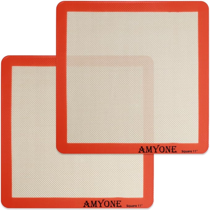 AMYONE 11x11 Silicone Baking Mat, Square Air Fryer Liner, Platinum, 2 Pack | For 11x11 Square Cake Pan/Cheesecake Pan/Toaster Oven/XL Air Fryer, Food Grade Silicone Baking Sheet Liner for Cake/Cookie