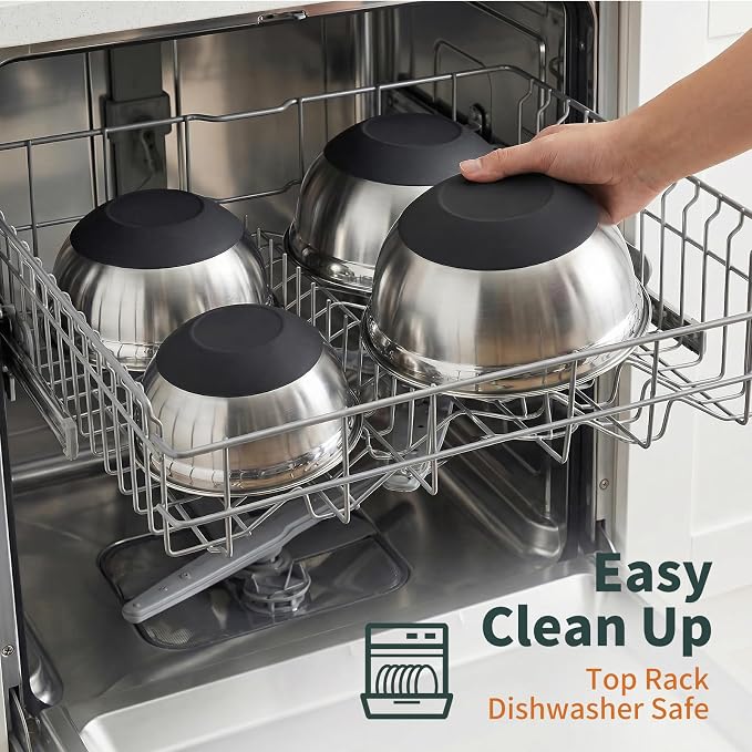 3pk Metal Mixing Bowls Set ，Stainless Steel Prep Bowls– 2.3/2.9/4.75 Qt | With Non-Slip Silicone Base, Nesting Design & Dishwasher Safe for Baking, Meal Prep, Salad Serving & Food Storage