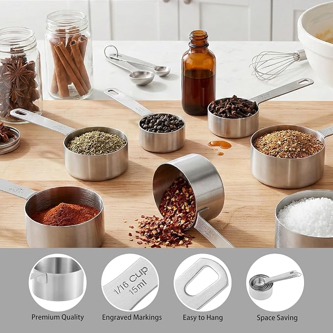 Measuring Cups Set,OLULU 18/8 Stainless Steel 8-Piece Metal Measuring Cups, Professional Measuring Cups for Home Kitchen Baking and Cooking.