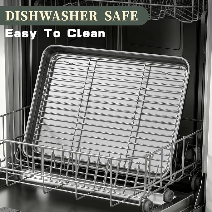 Stainless Steel Baking Sheet Tray Cooling Rack with Silicone Baking Mat Set, 16 x 12 x 1 Inch Cookie Sheet Pan with Wire Rack Set, Set of 6 (2 Sheets + 2 Racks + 2 Mats), Heavy Duty & Rust Proof