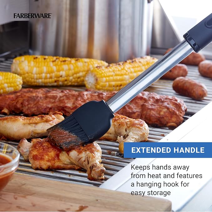 Farberware Silicone Basting Brush with Black Handle, 16-Inch Pastry and BBQ Brush for Grilling, Roasting, and Baking - Dishwasher Safe Kitchen Tool