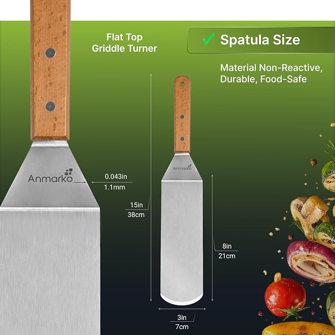 Anmarko Stainless Steel Spatula with Wooden Handle, Food Spatula with S-Hook