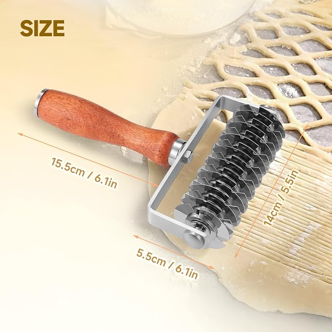 Pastry Lattice Roller Cutter, Stainless Steel Dough Cutter Wheel with Wood Handle, Time-Saver Baking Tools for Beef Wellington Pie Crust Pizza Bread, JKUS20408 | Dough Cutter Wheel Time-Saver Baking Tools for Beef Wellington Pie Crust Pizza Bread