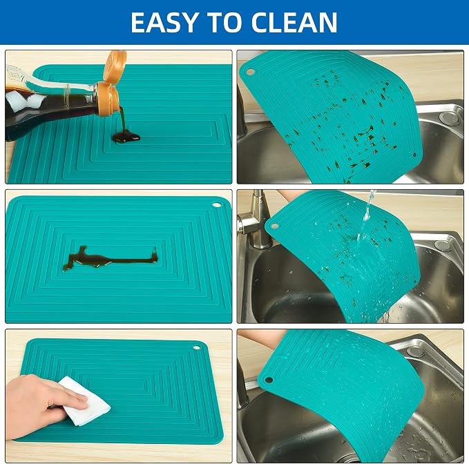 Silicone Trivets for Hot Pots and Pans Dishes, Durable Silicone Pot Holders, Multipurpose Silicon Heat Resistant Mat for Kitchen Countertops, Teal Silicon Hot Pads, Drying Pad 2 Set