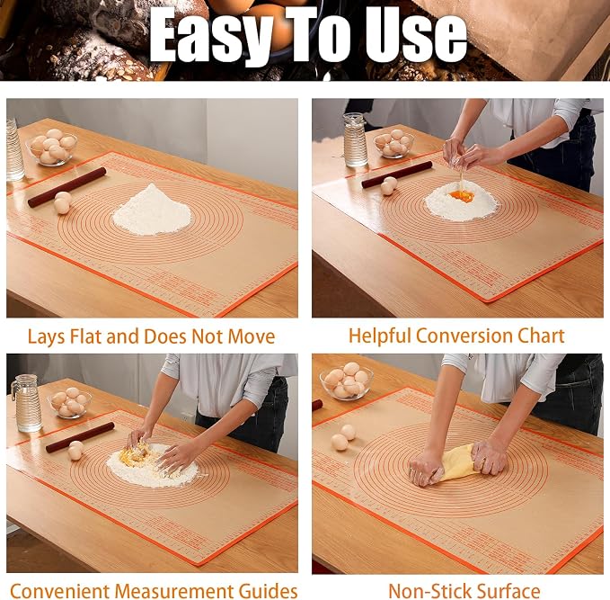 Silicone Pastry Mat 36x24 Inch Nonstick Baking Mat -Perfect for Doug, Pastry, Dough Rolling, Kneading Board, Pie Crust, Fondant, Pasta/Pizza, Kitchen Counter Mat