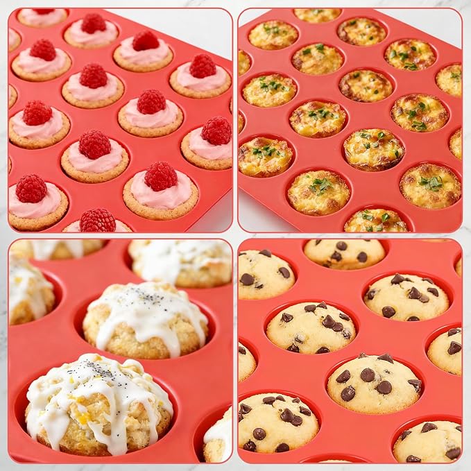 CAKETIME Silicone Mini Muffin Pan, 24 Cups Mini Cupcake Pans Silicone Muffin Tin for Baking Nonstick 2 Pack