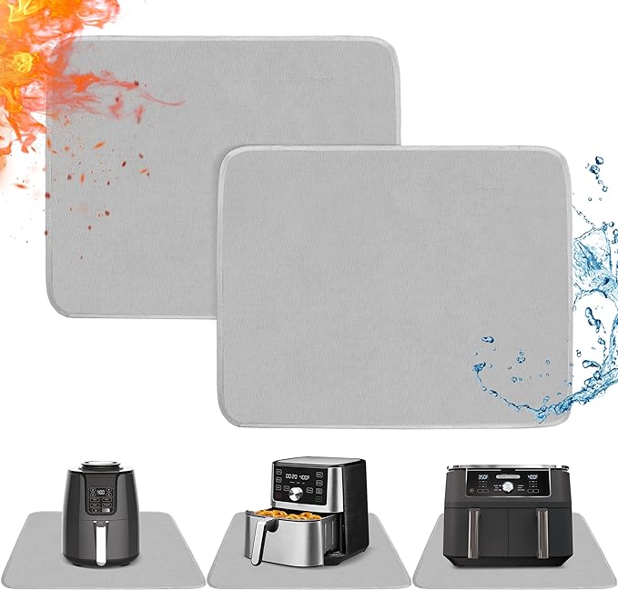 2 PCS Heat Resistant Mats for Countertop Air Fryer, 14x12in, Grey | 1022 ℉ Fireproof mat, air fryer accessories for ninja, cosori, waterproof hot pads for kitchen toaster, oven, coffee maker