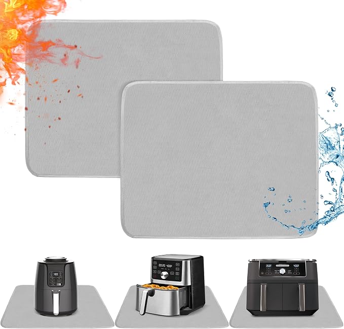 2 PCS Heat Resistant Mats for Countertop Air Fryer, 29.5x21in, Grey | 1022 ℉ Fireproof mat, air fryer accessories for ninja, cosori, waterproof hot pads for kitchen toaster, oven, coffee maker