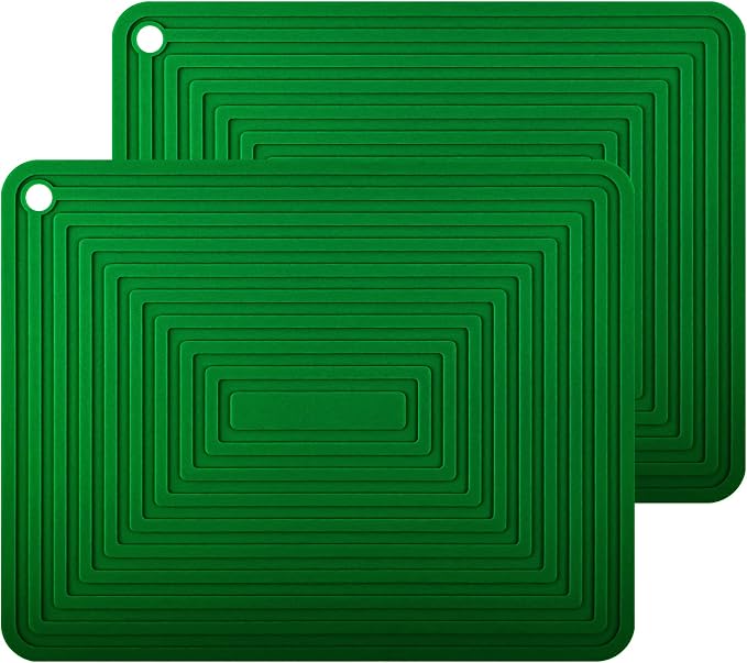 Silicone Trivets for Dishes, Pots & Pans, Green Hot Pads for Kitchen, Heat Resistant Mat for Counter&Table, Multi Use Trivet Mat, Non Slip Silicone Pot Holders, Flexible Hot Pad Set 2