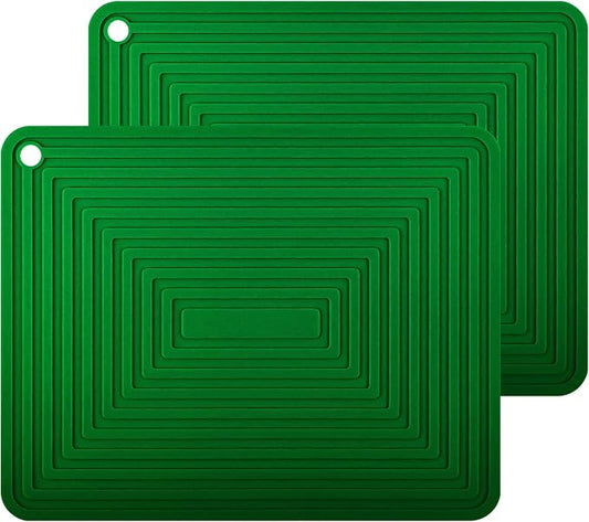 Silicone Trivets for Dishes, Pots & Pans, Green Hot Pads for Kitchen, Heat Resistant Mat for Counter&Table, Multi Use Trivet Mat, Non Slip Silicone Pot Holders, Flexible Hot Pad Set 2