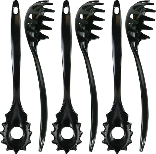 Spaghetti Spoon, Pasta Server, Fork with Ergonomic Handle, Heat Resistant, BPA Free11.5 inch Melamine Utensil by Reston Lloyd, 6 piece set, Black